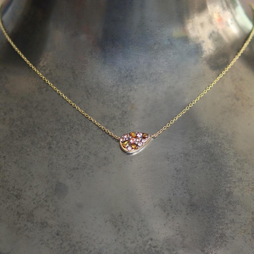 Artist Padparadscha sapphire Cognac Rose-Cut & Pink Diamond Mosaic Pendant Necklace