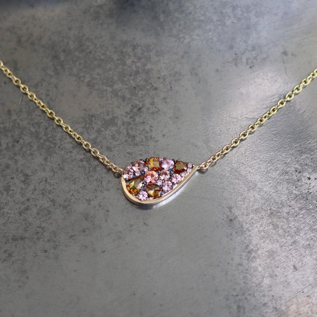 Rose Cut Padparadscha sapphire Cognac Rose-Cut & Pink Diamond Mosaic Pendant Necklace