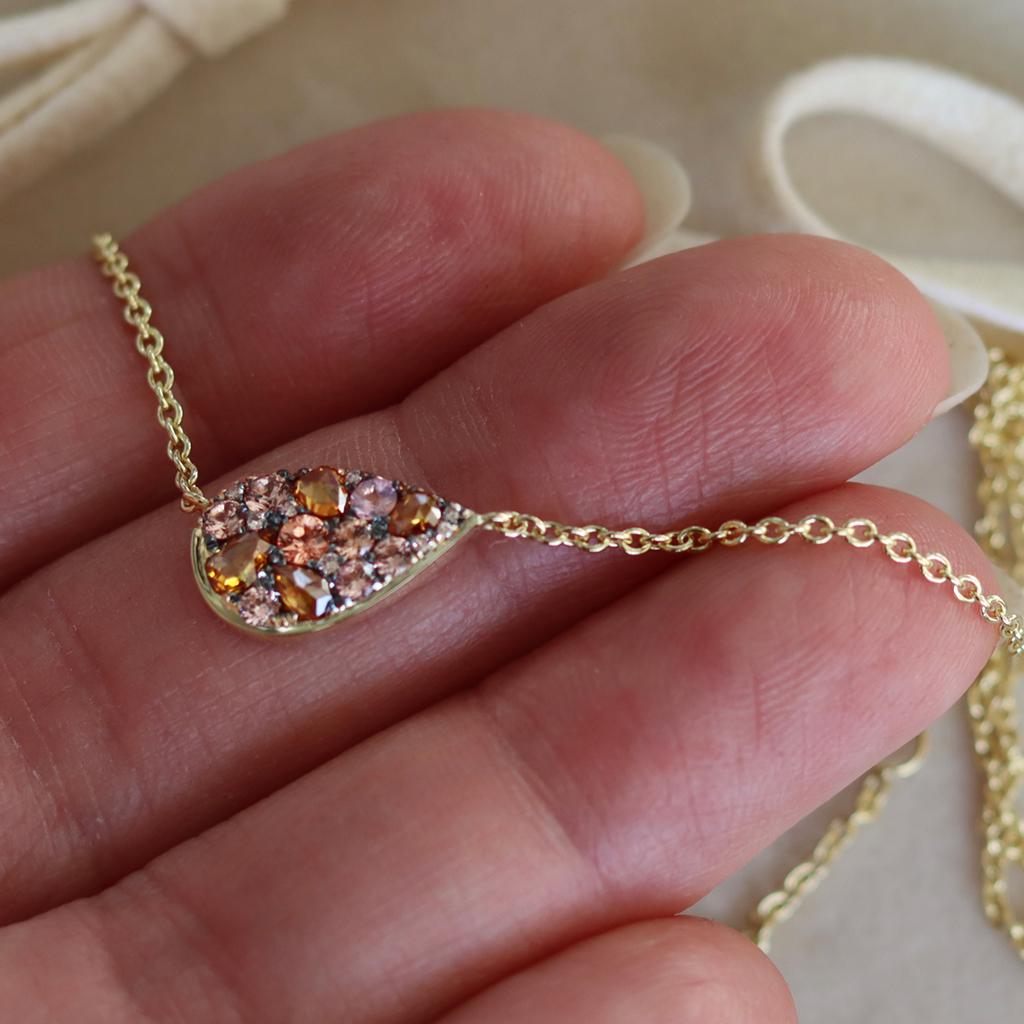 Women's Padparadscha sapphire Cognac Rose-Cut & Pink Diamond Mosaic Pendant Necklace