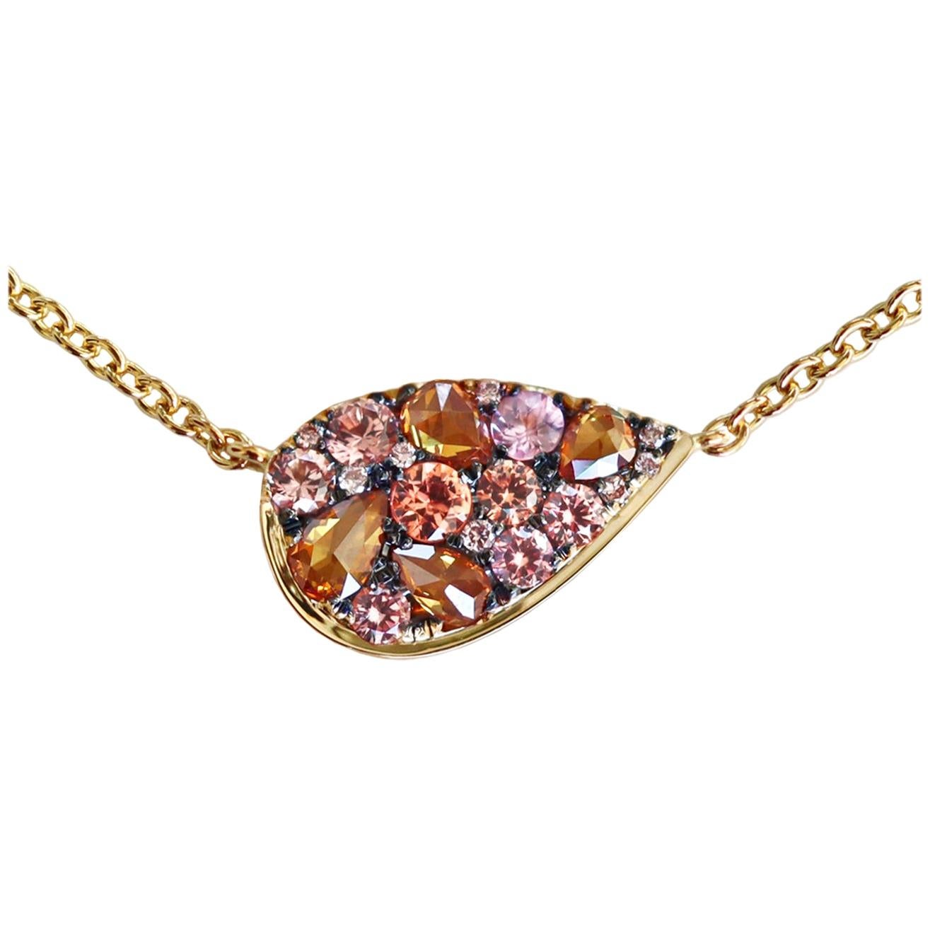 Padparadscha sapphire Cognac Rose-Cut & Pink Diamond Mosaic Pendant Necklace