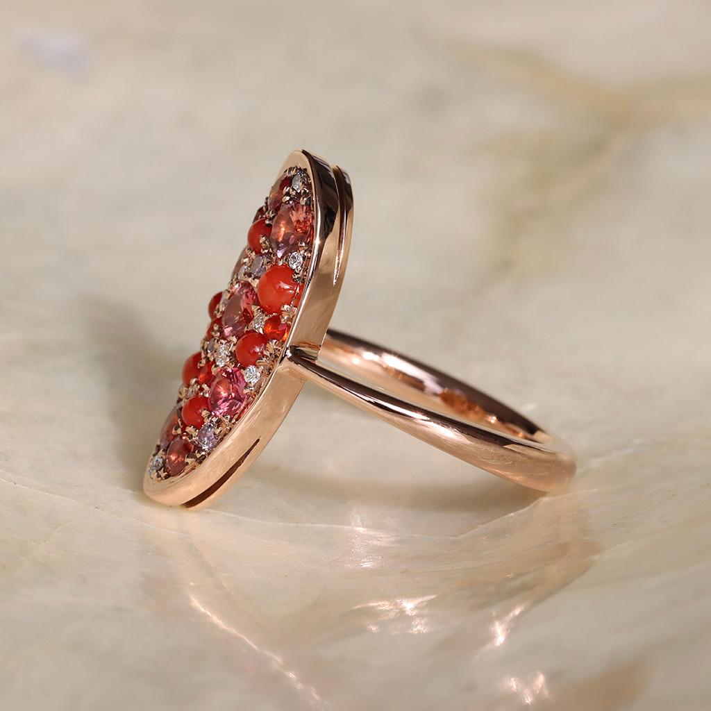 Artist Padparadscha Sapphire Coral Fire Opal Pink Diamond White Diamond Pave Ring