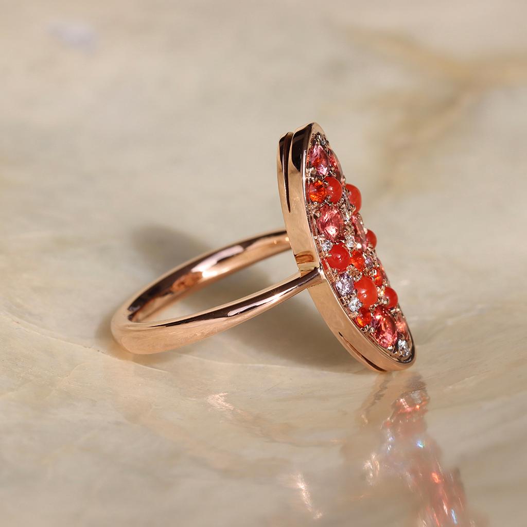 Padparadscha Sapphire Coral Fire Opal Pink Diamond White Diamond Pave Ring 1