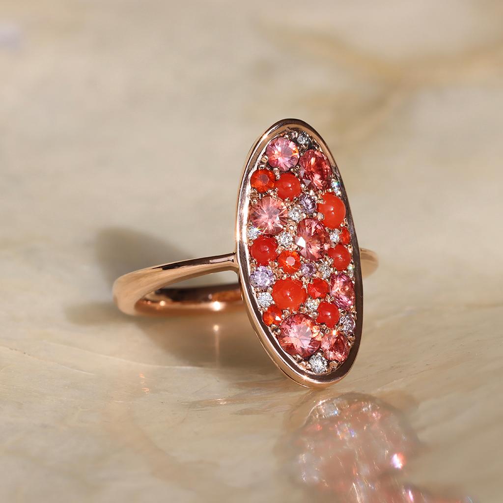 Padparadscha Sapphire Coral Fire Opal Pink Diamond White Diamond Pave Ring 2