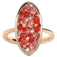 Padparadscha Saphir Koralle Feuer Opal Pink Diamond Weißer Diamant Pave Ring