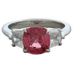 Padparadscha Sapphire Diamond 3-Stone Platinum Ring, GIA Certified