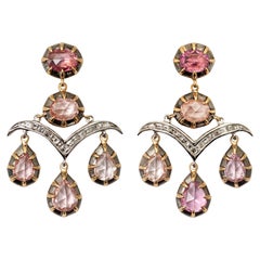 Padparadscha Sapphire, Diamond and 18 Karat Gold Ear Pendants