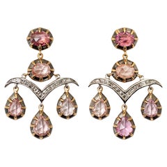 Padparadscha Sapphire, Diamond and 18 Karat Gold Ear Pendants