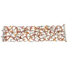 Padparadscha Sapphire Diamond Gold Platinum Flower Bracelet