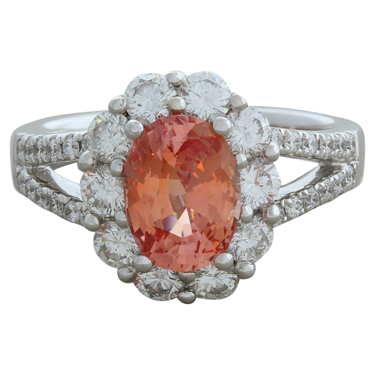 Padparadscha Sapphire Diamond Gold Ring, GIA Certified