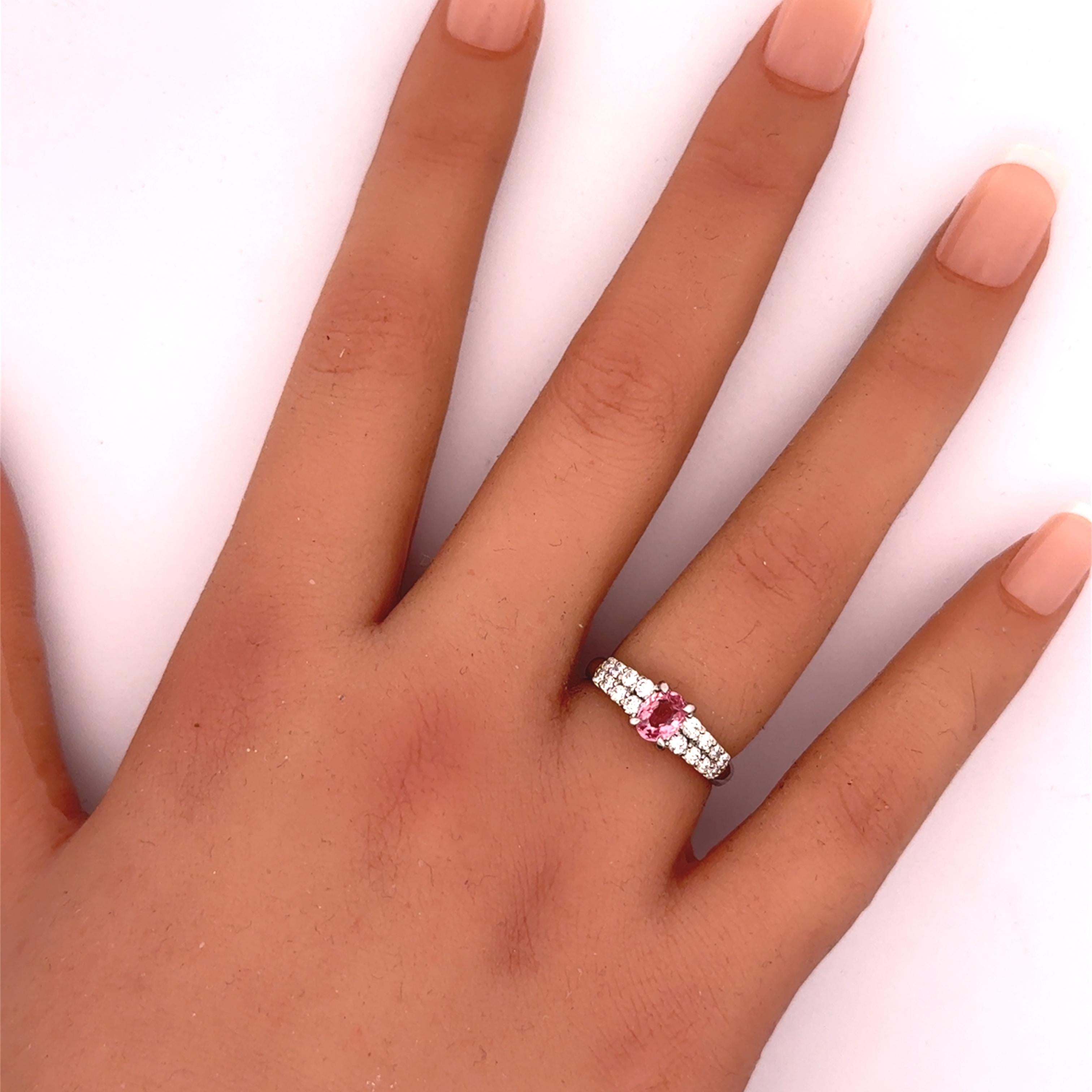 Oval Cut Padparadscha Sapphire Diamond Platinum Ring For Sale