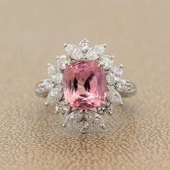 Padparadscha Sapphire Diamond Platinum Ring, GIA Certified