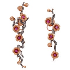 Padparadscha Sapphire & Diamond Plum Blossom Earrings, 18K Gold, Austy Lee