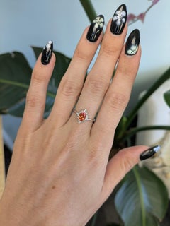 Padparadscha Sapphire Halo Ring with Natural Diamond Accents in Solid 14K Gold