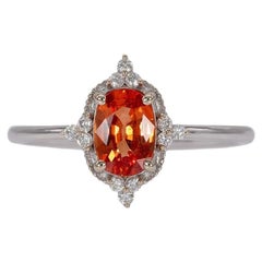 Padparadscha Sapphire Halo Ring with Natural Diamond Accents in Solid 14K Gold