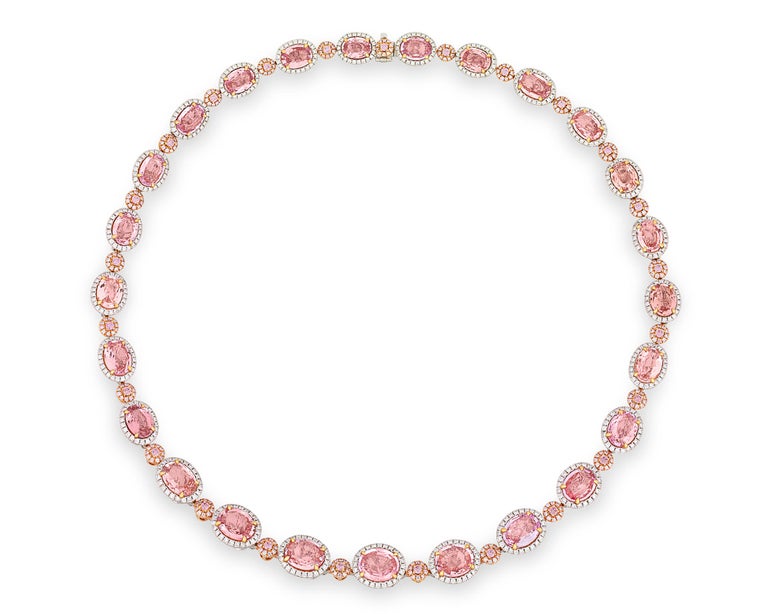 Padparadscha Sapphire Necklace, 37.71 Carats In Excellent Condition For Sale In New Orleans, LA