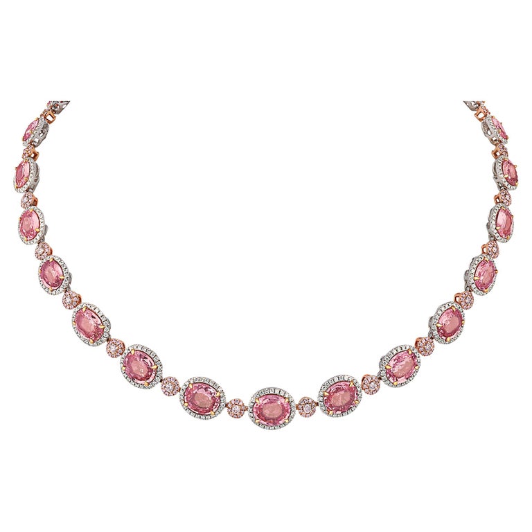 Padparadscha Sapphire Necklace, 37.71 Carats For Sale