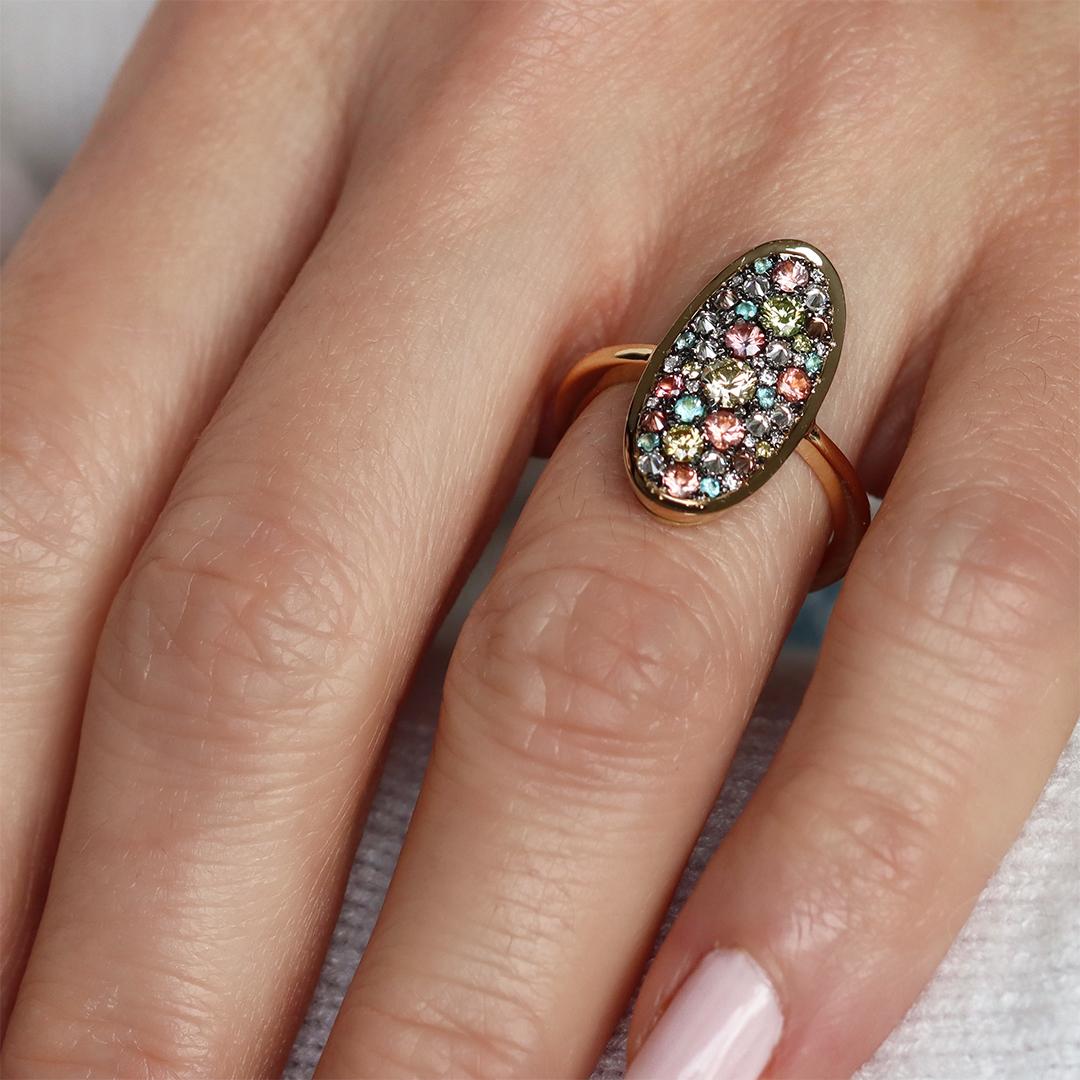 Padparadscha Sapphire Paraiba Tourmaline Fancy Yellow Diamond Pave Ring 5