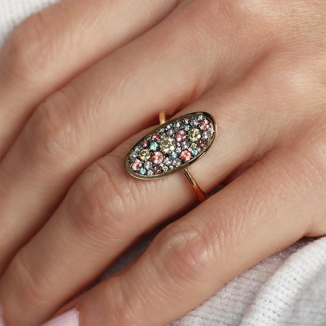 Padparadscha Sapphire Paraiba Tourmaline Fancy Yellow Diamond Pave Ring 6