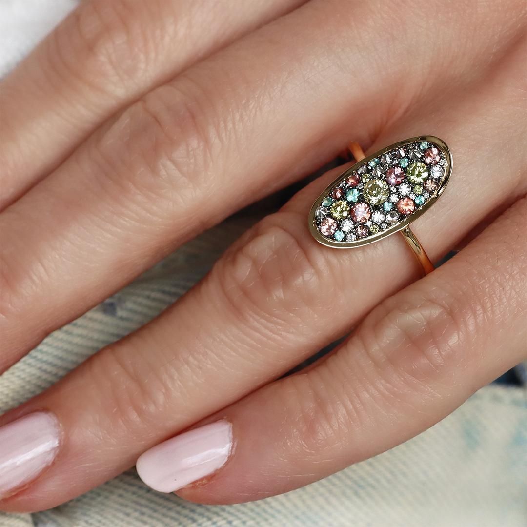 Padparadscha Sapphire Paraiba Tourmaline Fancy Yellow Diamond Pave Ring 7