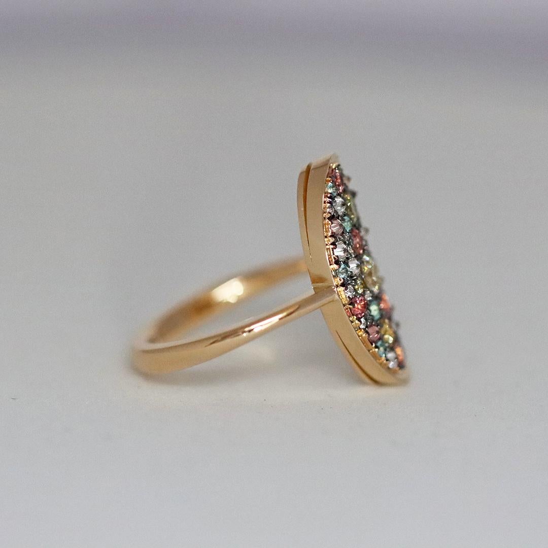 Contemporary Padparadscha Sapphire Paraiba Tourmaline Fancy Yellow Diamond Pave Ring