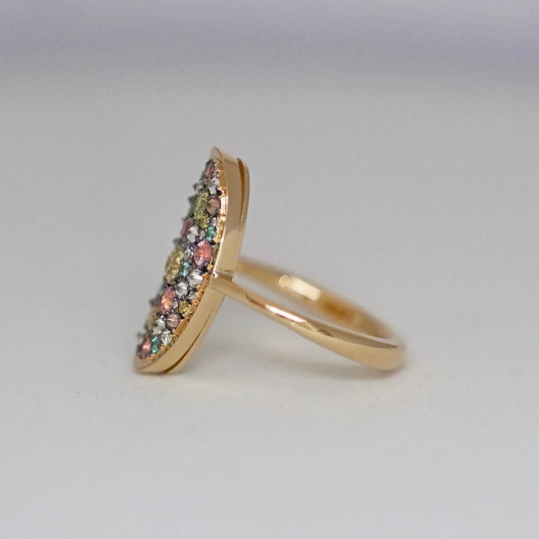Padparadscha Sapphire Paraiba Tourmaline Fancy Yellow Diamond Pave Ring 1