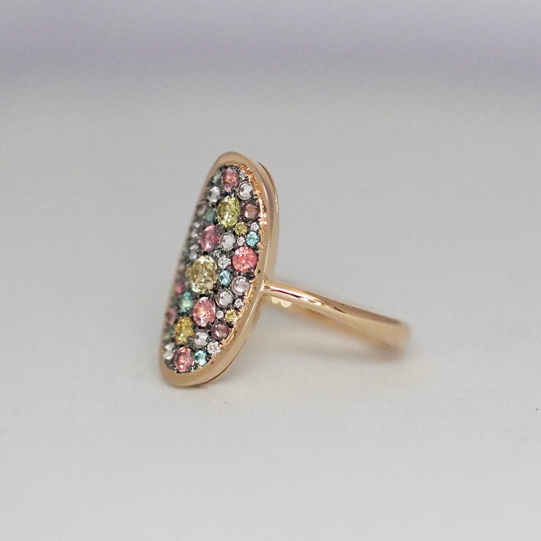 Padparadscha Sapphire Paraiba Tourmaline Fancy Yellow Diamond Pave Ring 2