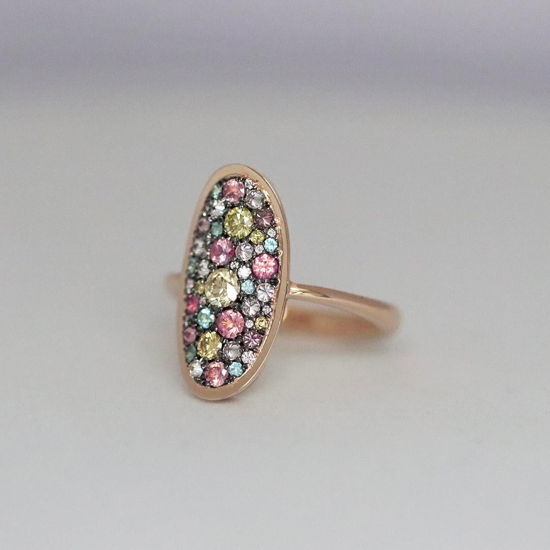 Padparadscha Sapphire Paraiba Tourmaline Fancy Yellow Diamond Pave Ring 3