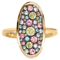 Padparadscha Sapphire Paraiba Tourmaline Fancy Yellow Diamond Pave Ring