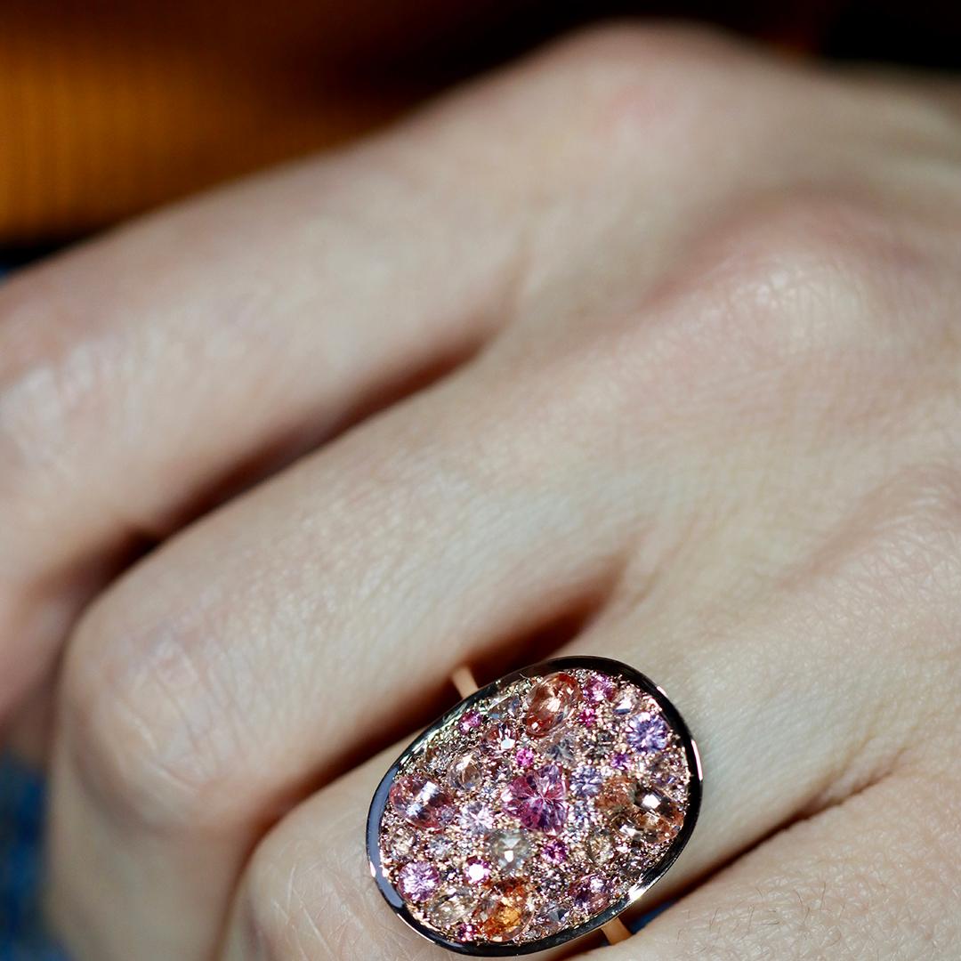 Padparadscha Sapphire Pink Diamond Pink Sapphire Intense Pink Spinel Mosaic Ring For Sale 4