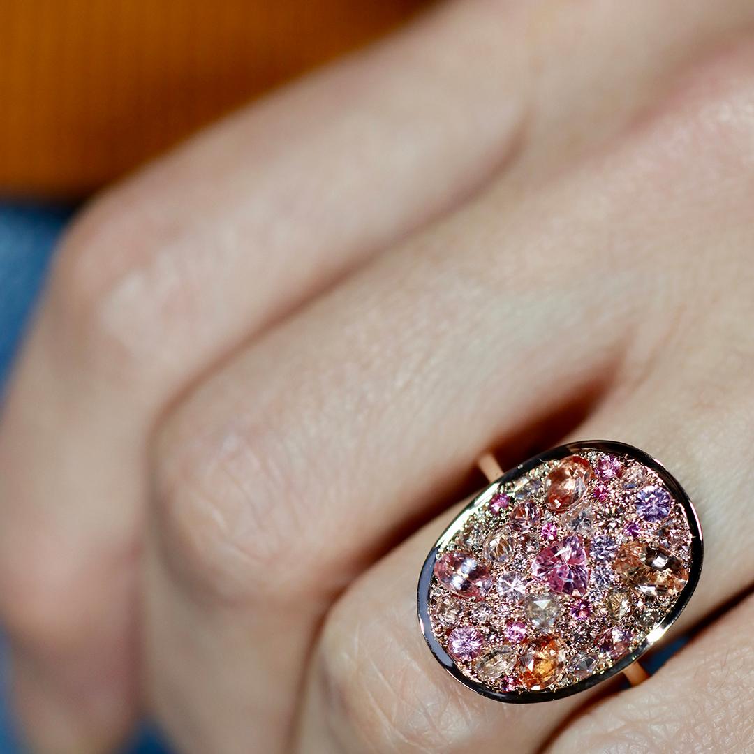 Padparadscha Sapphire Pink Diamond Pink Sapphire Intense Pink Spinel Mosaic Ring For Sale 5