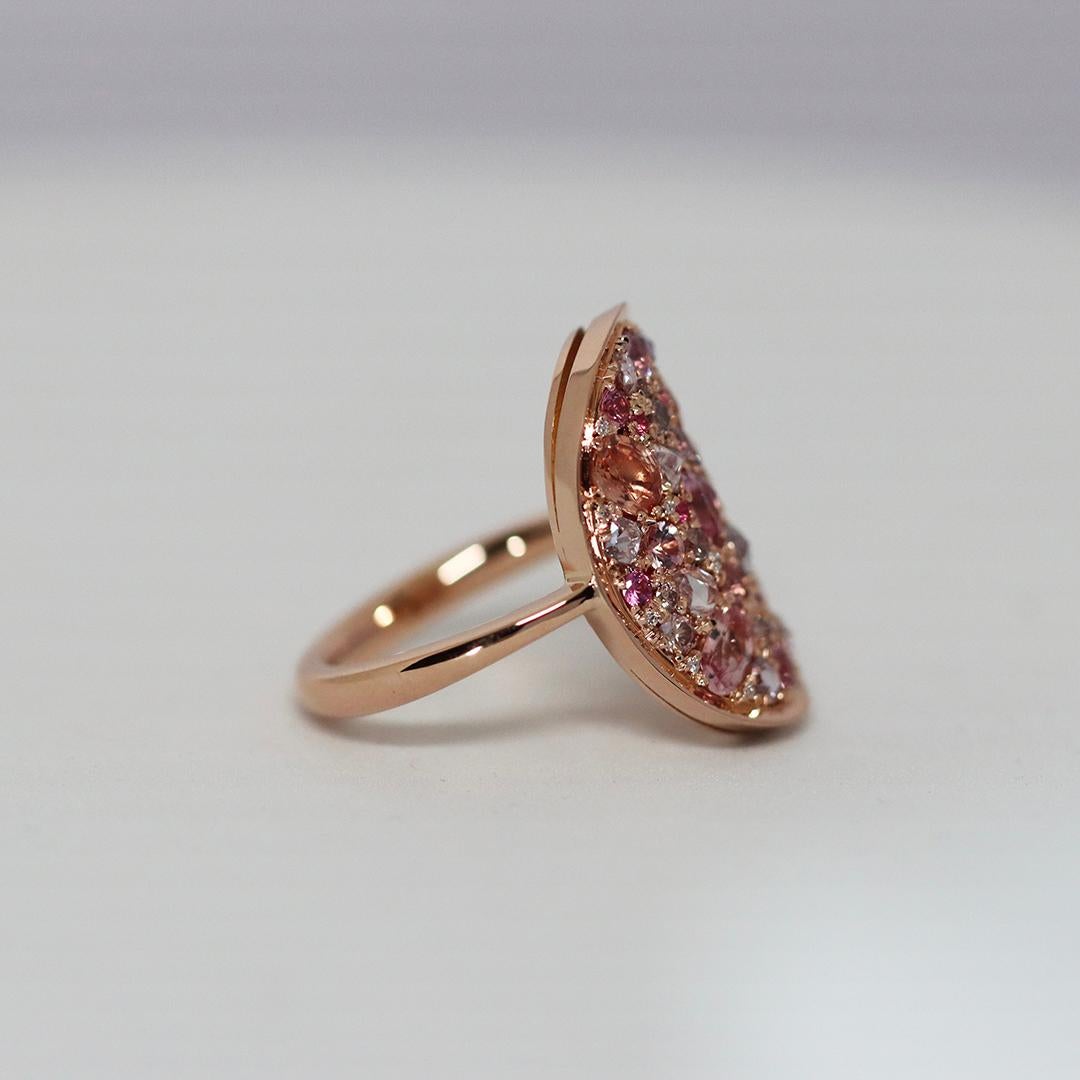 Mixed Cut Padparadscha Sapphire Pink Diamond Pink Sapphire Intense Pink Spinel Mosaic Ring For Sale