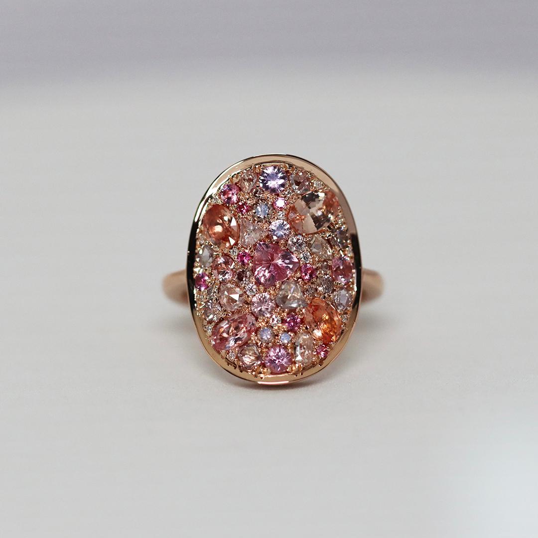 Padparadscha Sapphire Pink Diamond Pink Sapphire Intense Pink Spinel Mosaic Ring For Sale 1