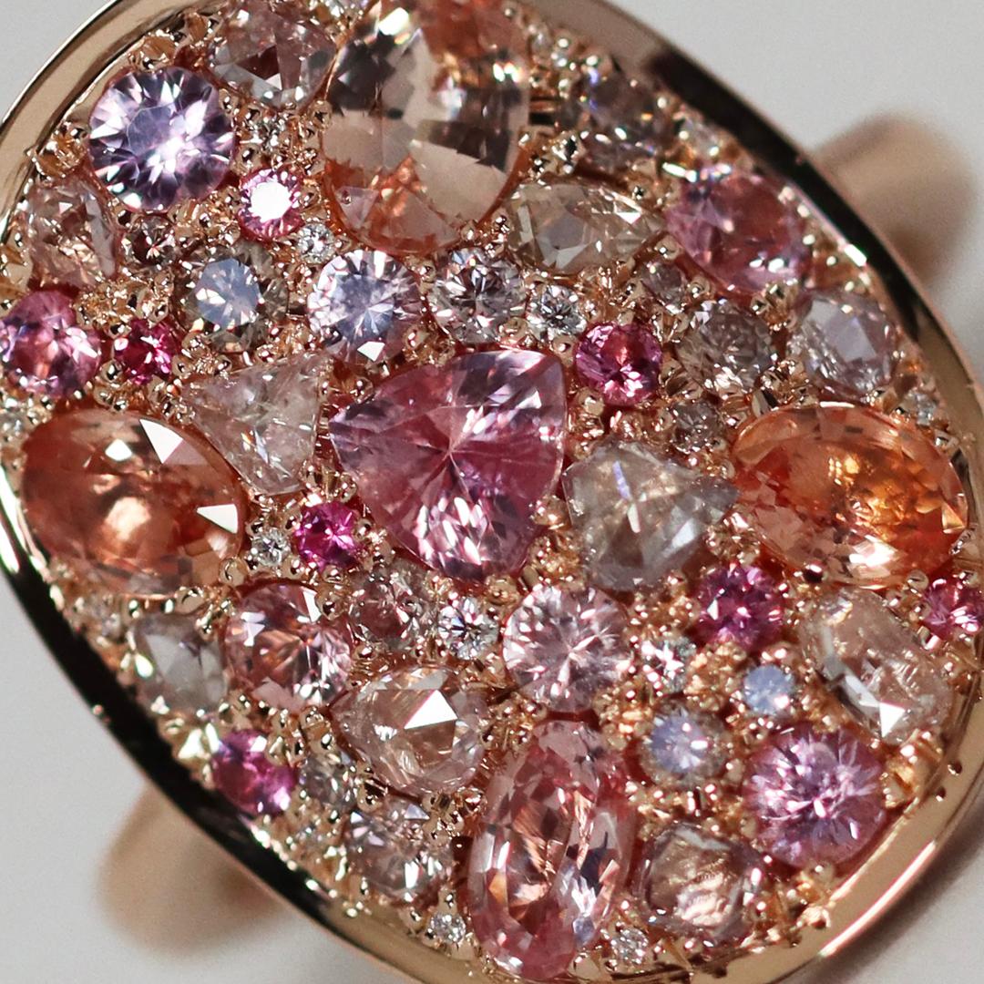 Padparadscha Sapphire Pink Diamond Pink Sapphire Intense Pink Spinel Mosaic Ring For Sale 2