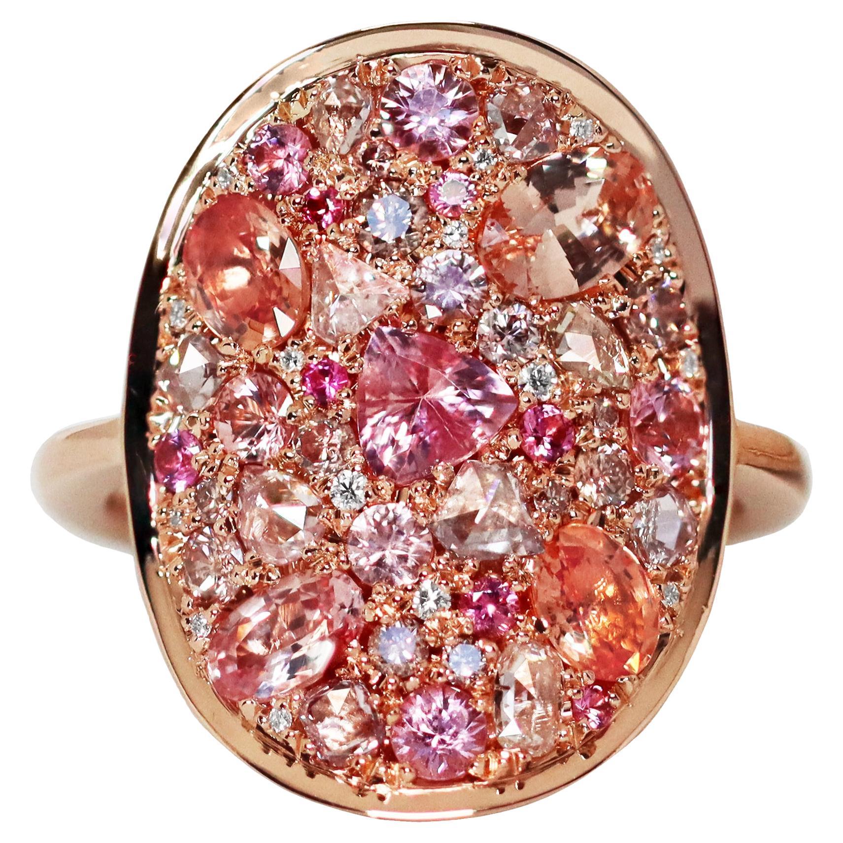 Padparadscha Sapphire Pink Diamond Pink Sapphire Intense Pink Spinel Mosaic Ring