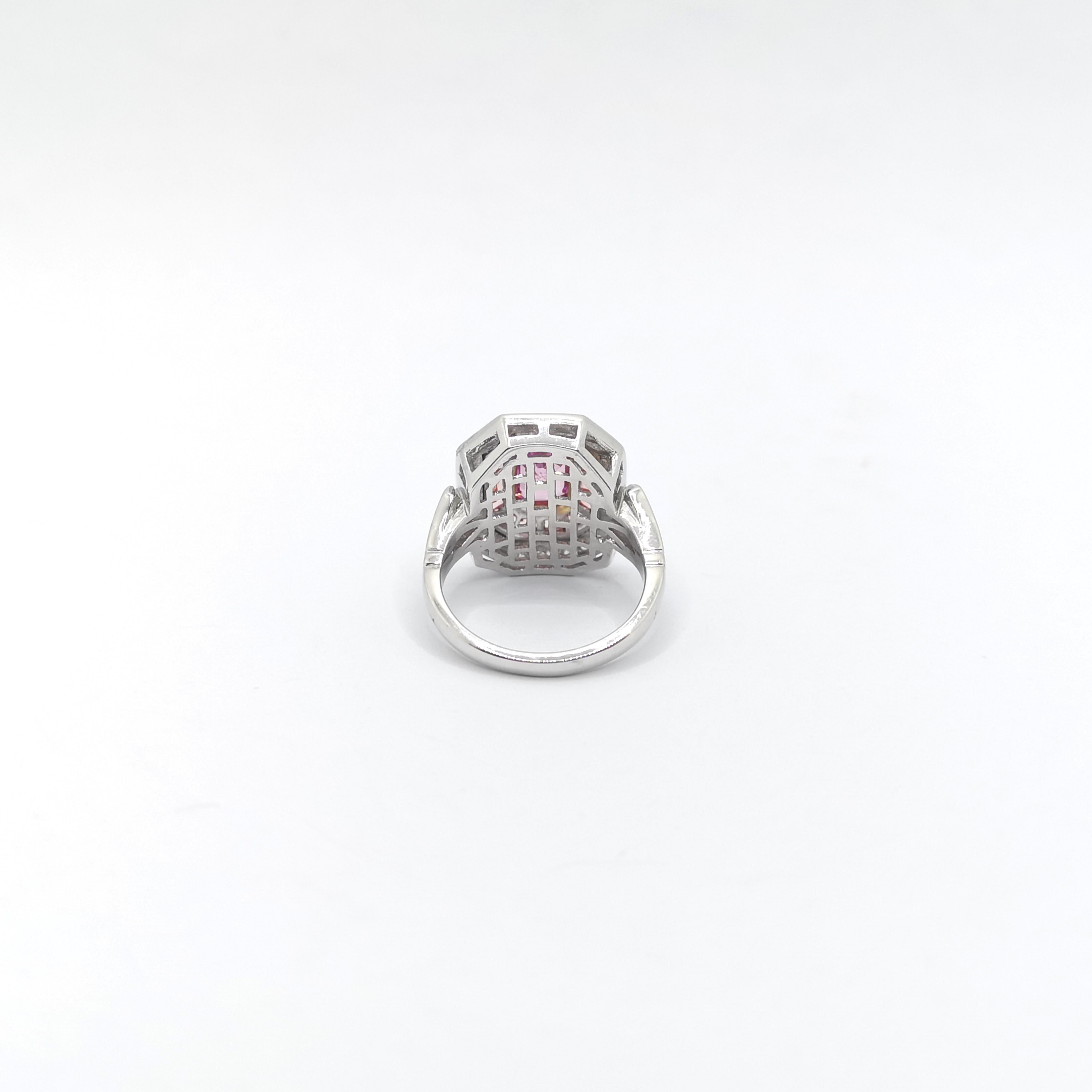 Zertifizierter unerhitzter Padparadscha-Ring mit rosa Saphir und Diamant in 18 Karat gefasst im Angebot 4