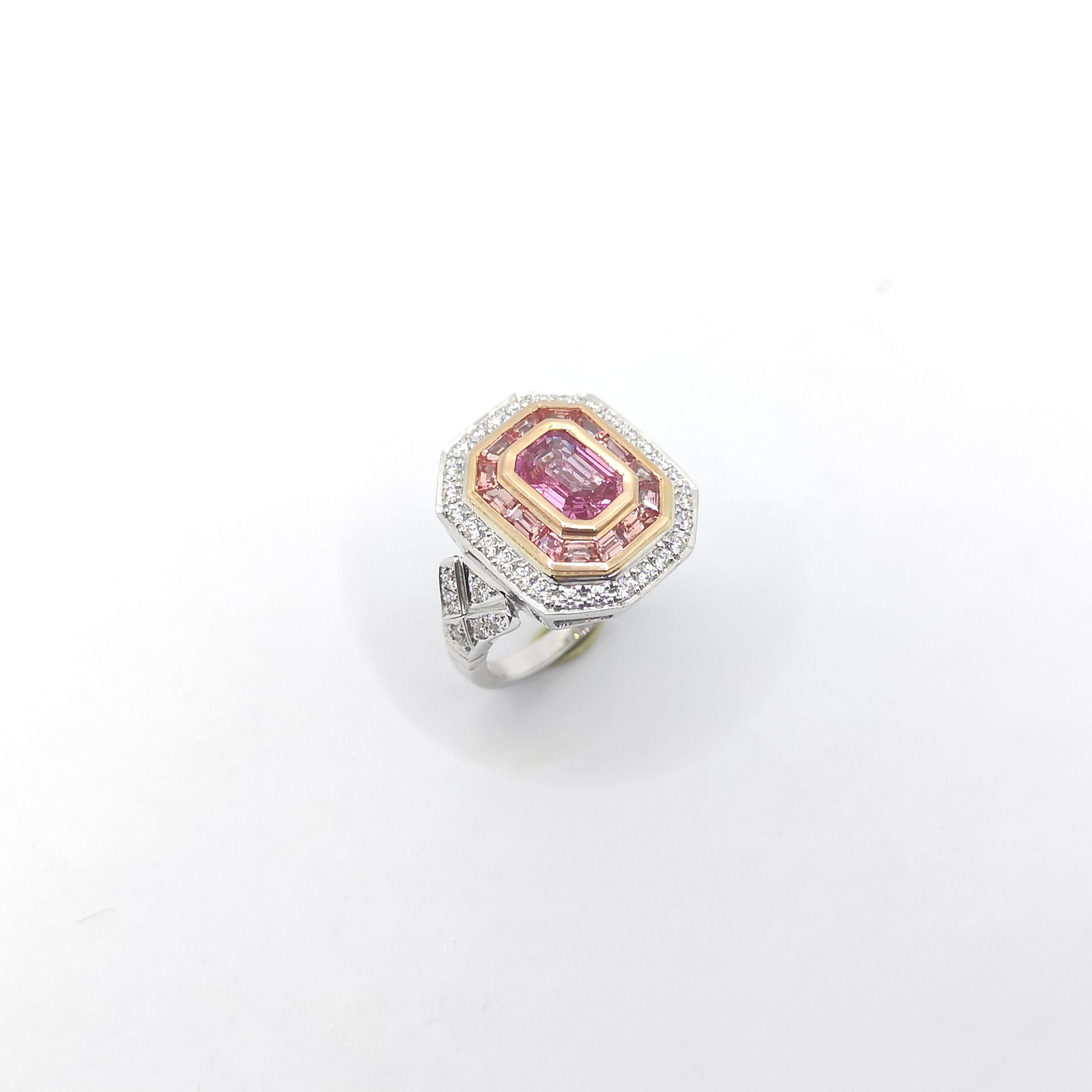 Zertifizierter unerhitzter Padparadscha-Ring mit rosa Saphir und Diamant in 18 Karat gefasst im Angebot 8