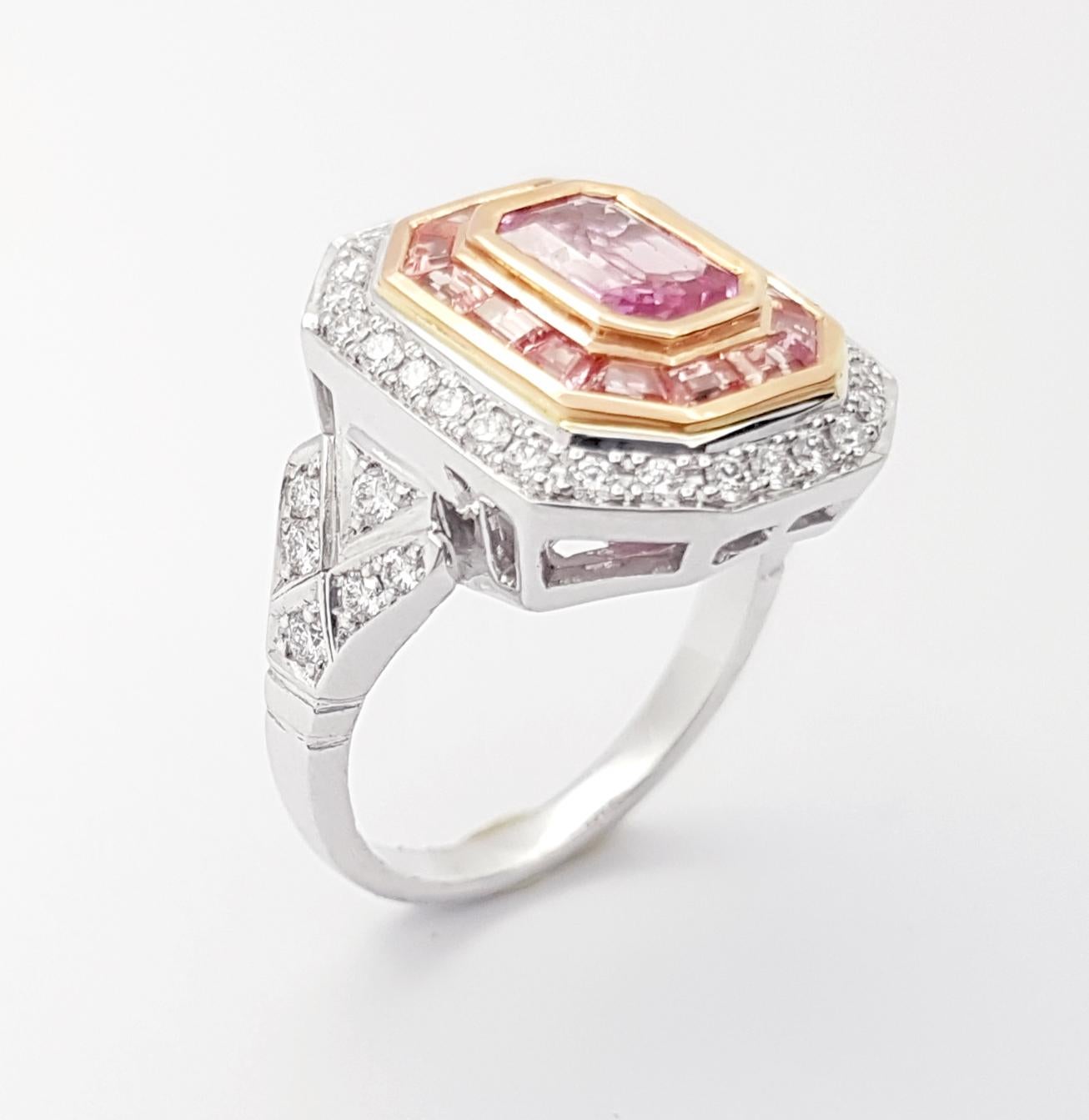 Zertifizierter unerhitzter Padparadscha-Ring mit rosa Saphir und Diamant in 18 Karat gefasst im Angebot 1