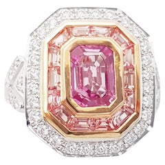 Certified Unheated Padparadscha, Pink Sapphire and Diamond Ring set in 18K