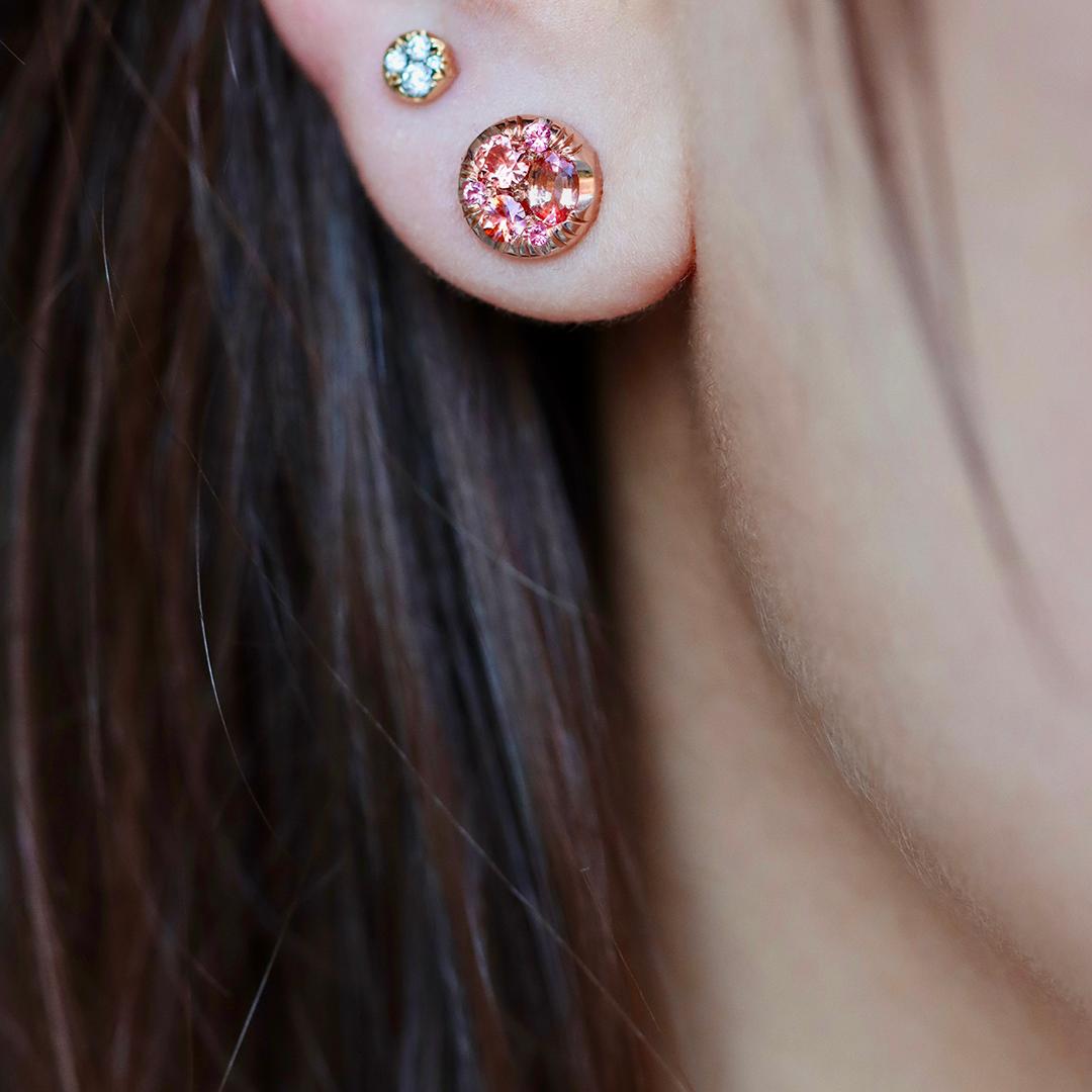 Padparadscha sapphire Pink Spinel 8 mm Stud Earrings For Sale 4