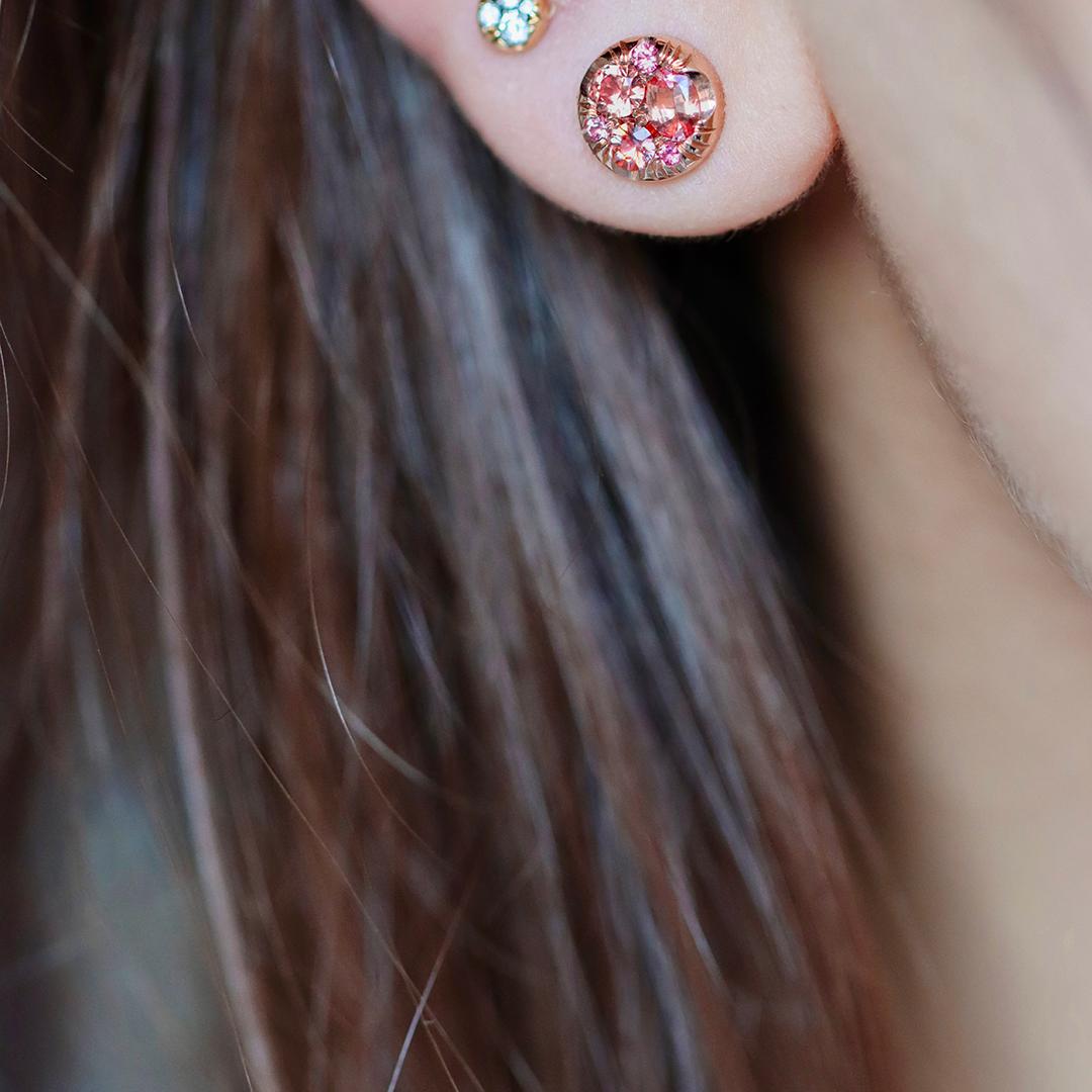Padparadscha sapphire Pink Spinel 8 mm Stud Earrings For Sale 5