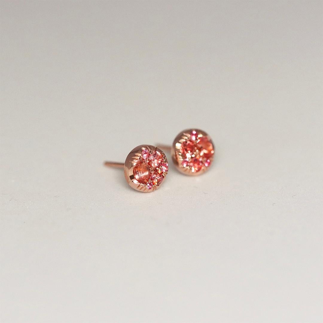 Contemporary Padparadscha sapphire Pink Spinel 8 mm Stud Earrings For Sale