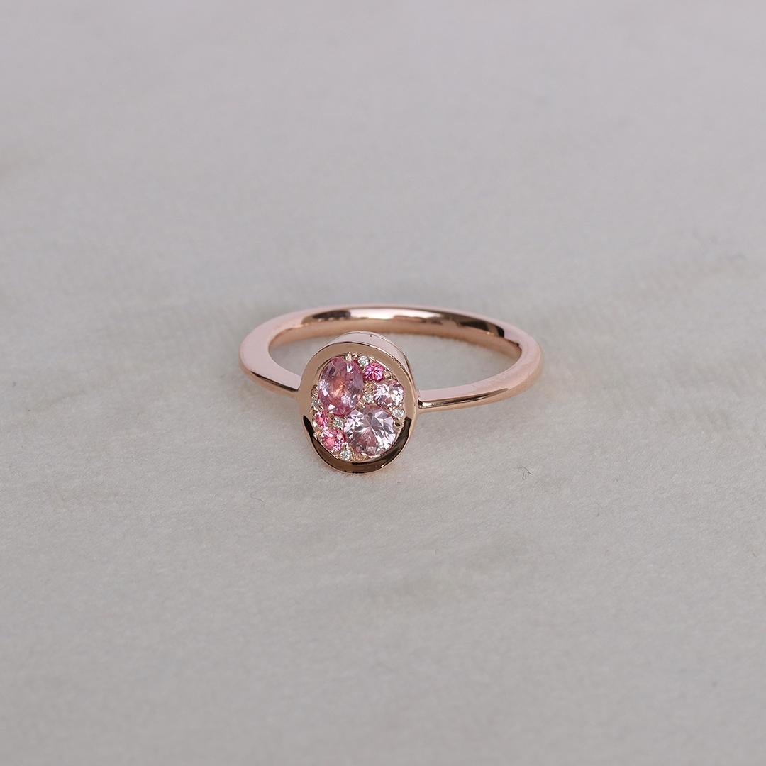 Padparadscha Pavé-Ring mit Saphir, rosa Spinell und Diamant im Angebot 4