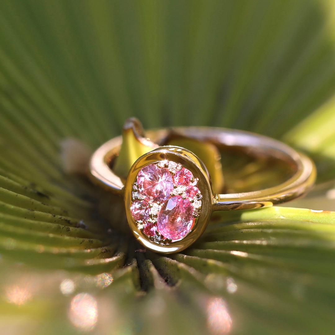 Padparadscha Pavé-Ring mit Saphir, rosa Spinell und Diamant im Angebot 8
