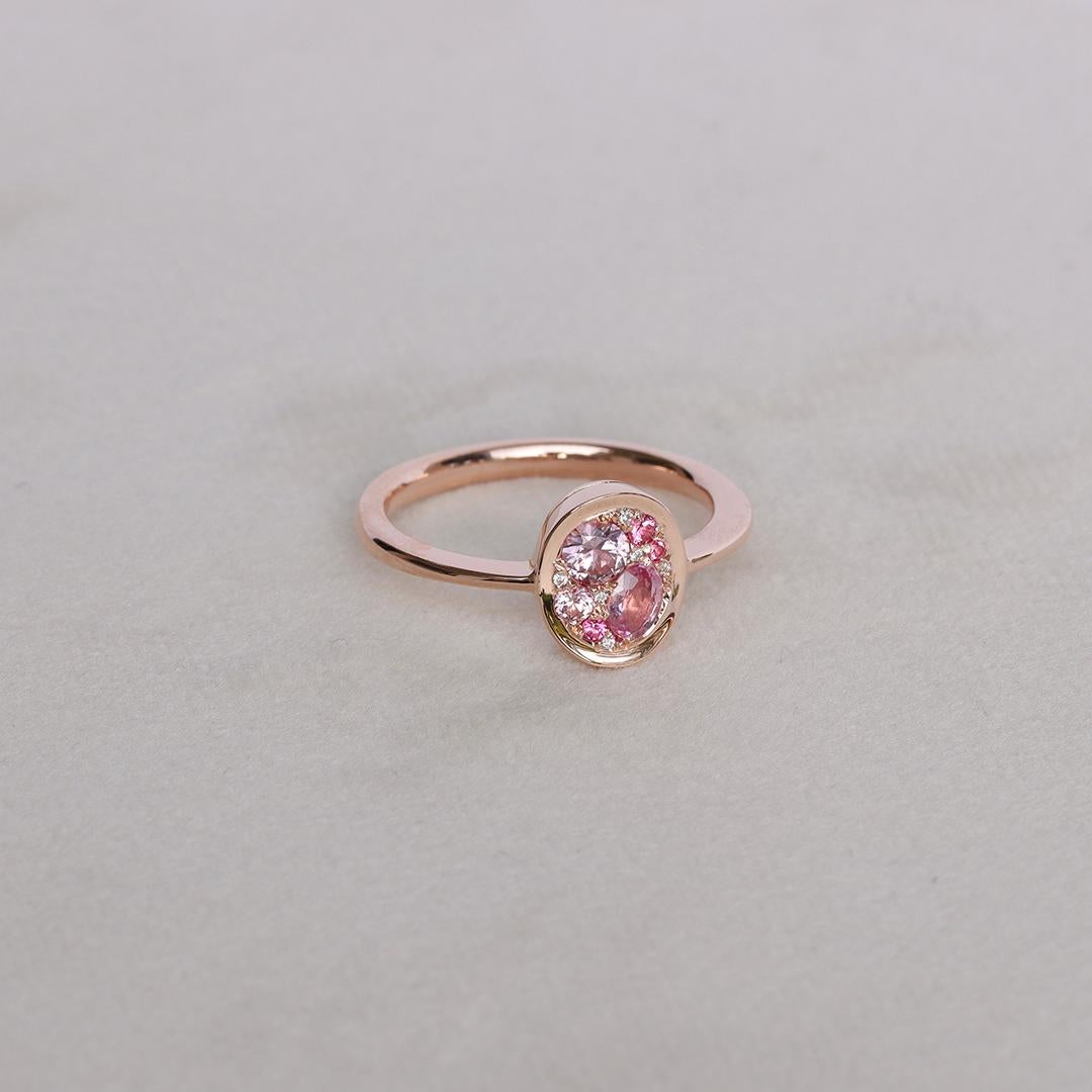 Artist Padparadscha Sapphire Pink Spinel Diamond Pave Ring For Sale