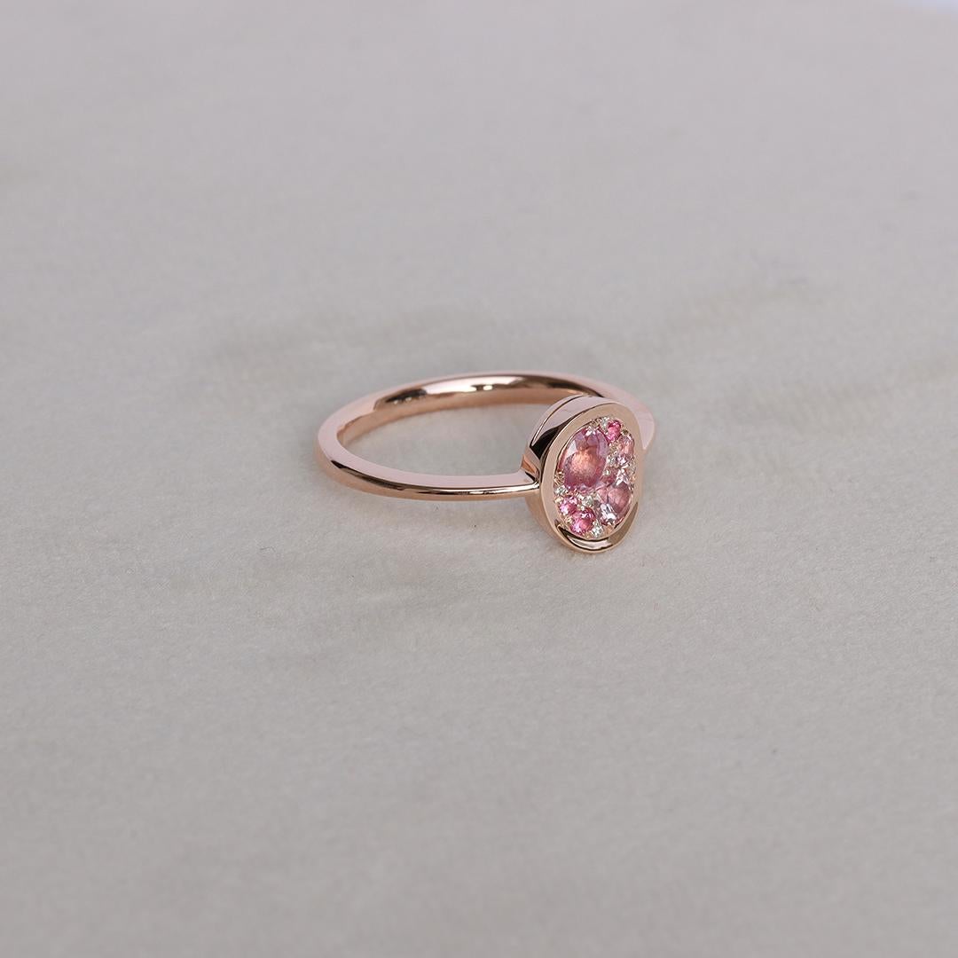 Mixed Cut Padparadscha Sapphire Pink Spinel Diamond Pave Ring For Sale