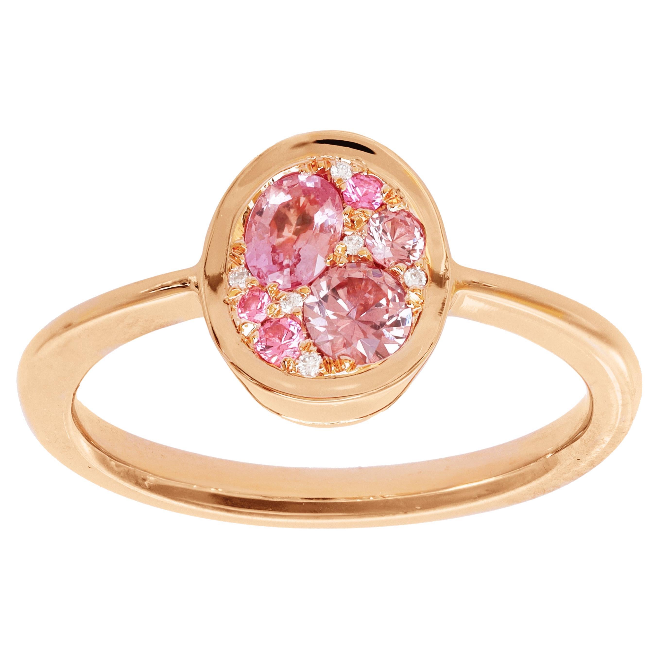 Padparadscha Sapphire Pink Spinel Diamond Pave Ring For Sale