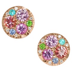 Padparadscha Sapphire purple Sapphire Paraiba Demantoid Diamond Stud Earrings