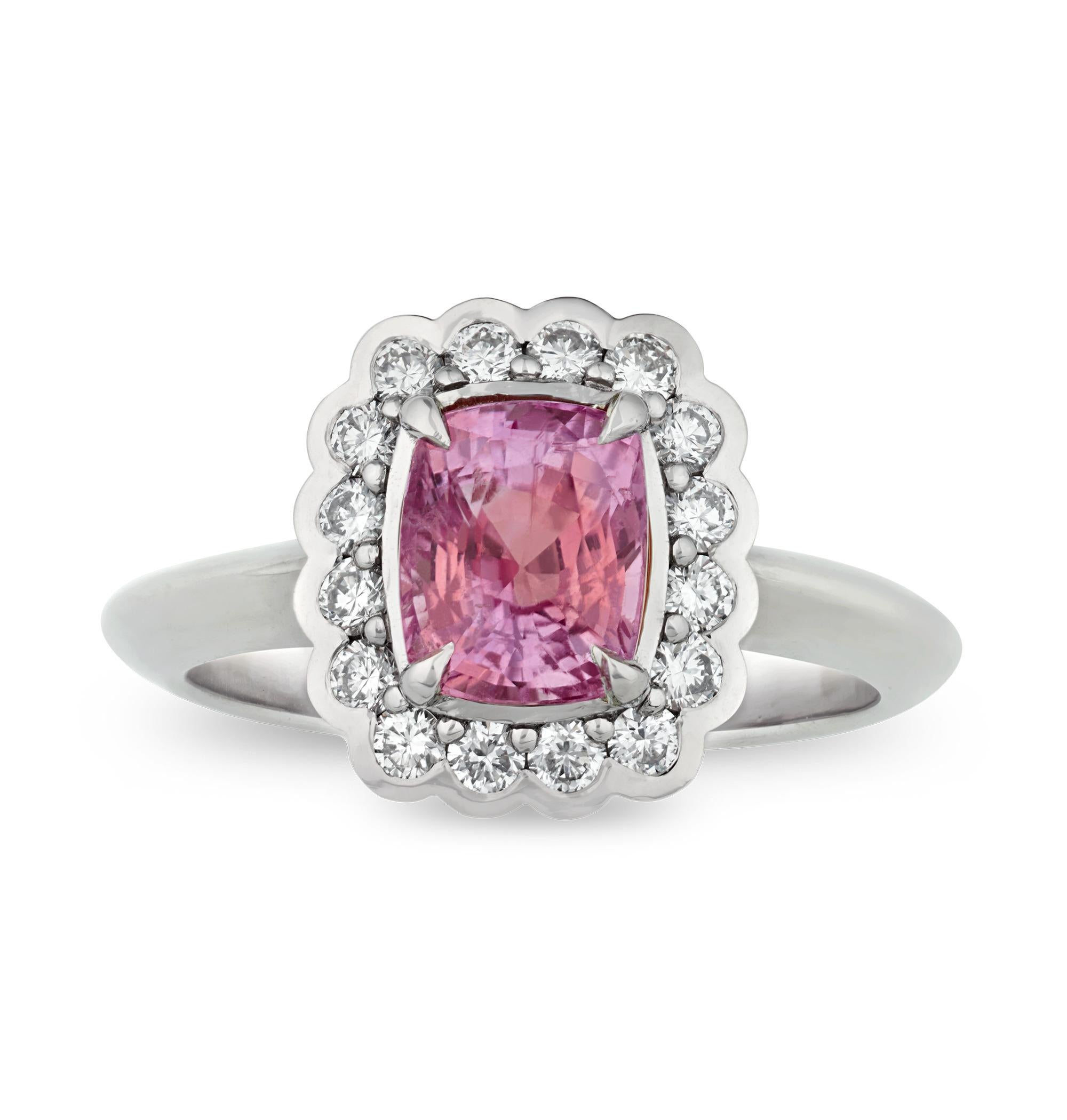 Cushion Cut Padparadscha Sapphire Ring, 2.04 Carats For Sale