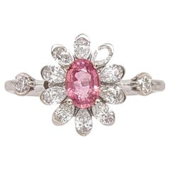 Padparadscha Sapphire Ring w Earth Mined Diamonds in Solid 14K Gold Oval 5.5x4mm