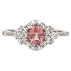 Padparadscha Sapphire Ring w Earth Mined Diamonds in Solid 14K Gold Oval 5x4mm